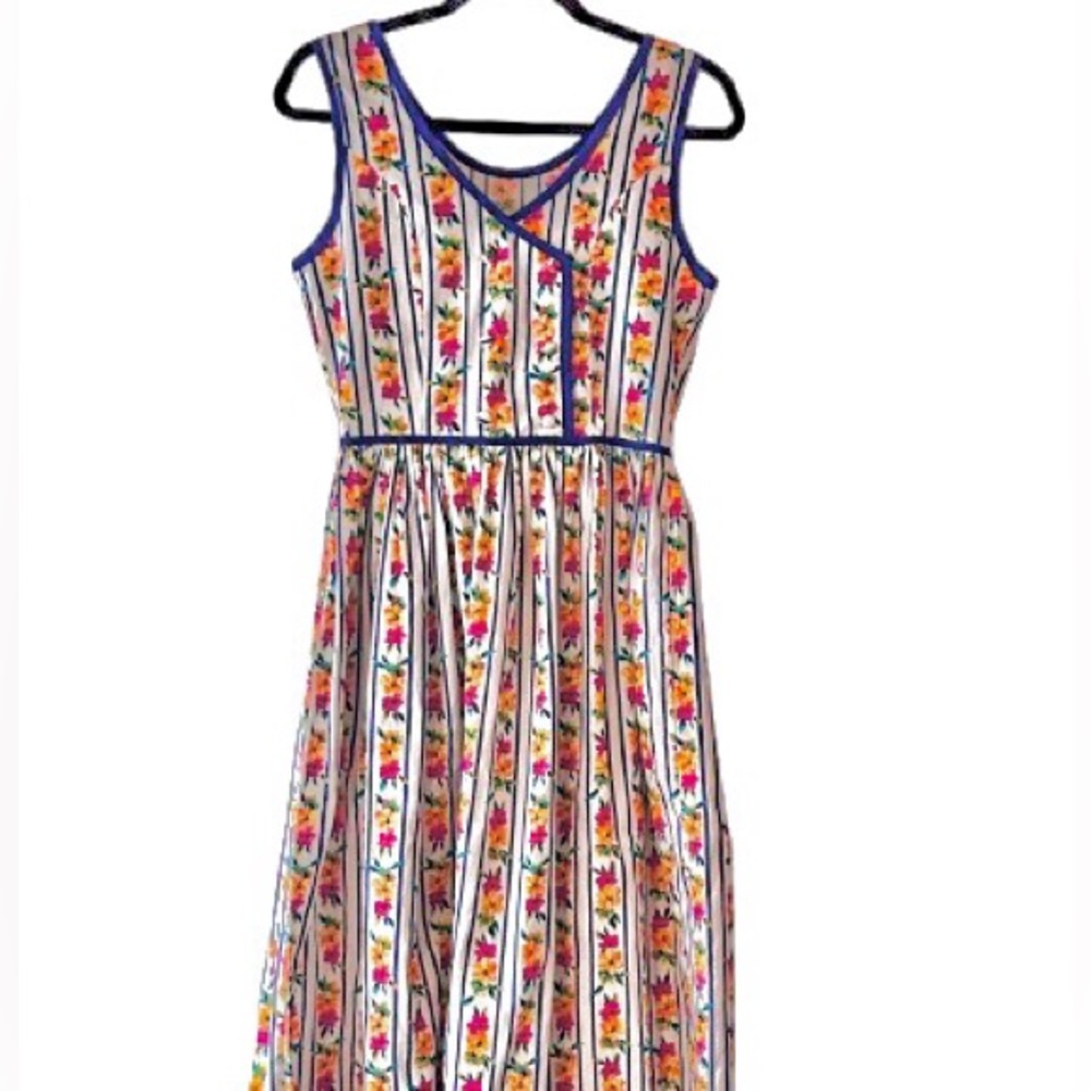 100% Cotton Floral Midi Dress J. Christopher Small Cottage Boho Prairie Vintage